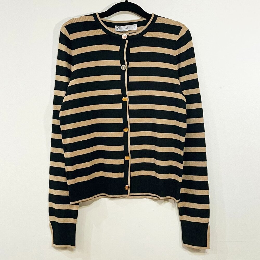 New Mango Set Striped Cardigan & Tank Top Set Black Camel XS - Picture 3 of 11